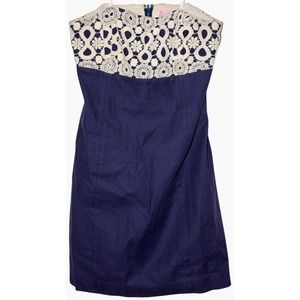 Women's Lilly Pulitzer Bowen 78374 Blue White Cotton Floral Strapless Dress Sz 4